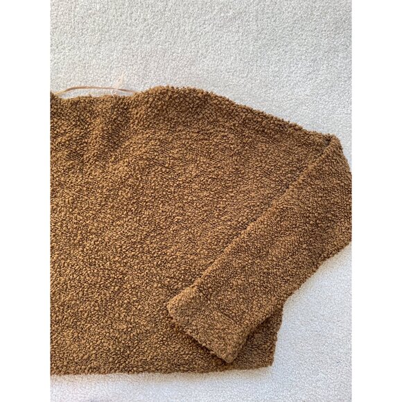 Free People Women's Small Popcorn Cropped Drop Shoulder V-neck Sweater Brown - Picture 9 of 9